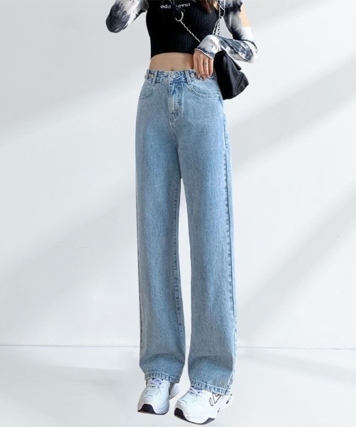 Beststore(ベストストア)の「デニムストレートパンツ ハイウエストジーンス 脚長ボトムス(デニムパンツ・レディース・ライトブルー/グレー/ブルー・S/M/L/XL)」の9枚目の写真