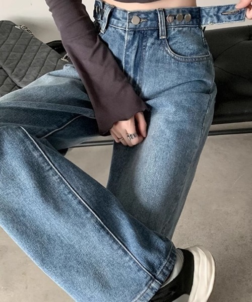 Beststore(ベストストア)の「デニムストレートパンツ ハイウエストジーンス 脚長ボトムス(デニムパンツ・レディース・ライトブルー/グレー/ブルー・S/M/L/XL)」の15枚目の写真