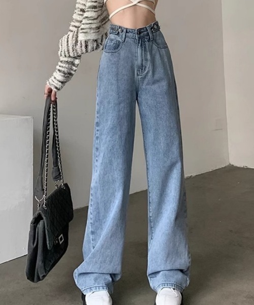 Beststore(ベストストア)の「デニムストレートパンツ ハイウエストジーンス 脚長ボトムス(デニムパンツ・レディース・ライトブルー/グレー/ブルー・S/M/L/XL)」の13枚目の写真