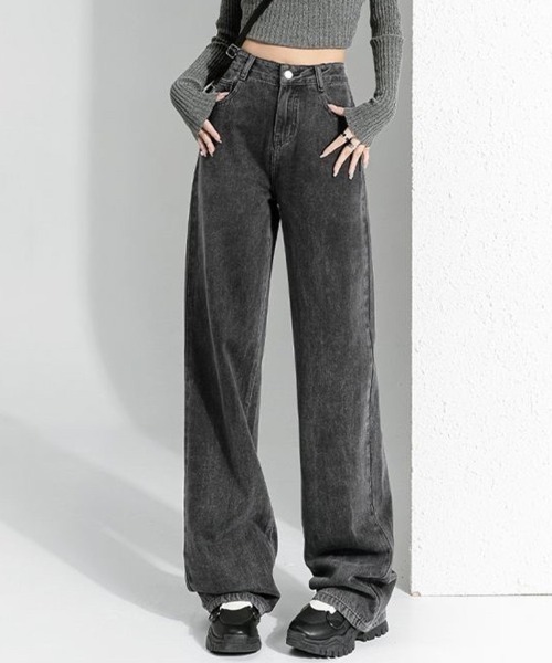 Beststore(ベストストア)の「デニムストレートパンツ ハイウエストジーンス 脚長ボトムス(デニムパンツ・レディース・ライトブルー/グレー/ブルー・S/M/L/XL)」の4枚目の写真