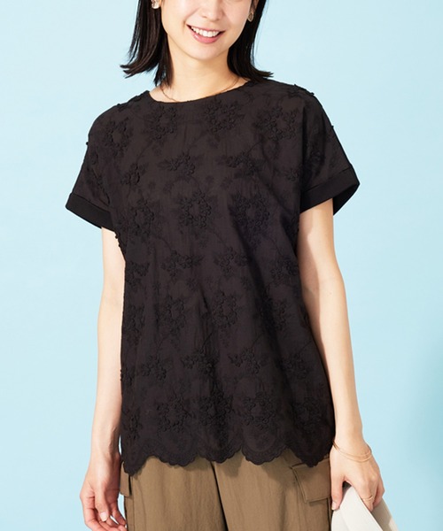 BELLUNA PLUS(ベルーナ)の「新色追加!モチーフレース使いデザインプルオーバー(Tシャツ/カットソー・レディース・ブラック/コーラル/セージグリーン/オフホワイト/ラベンダー/イエロー・MEDIUM/LARGE/X-LARGE)」の8枚目の写真