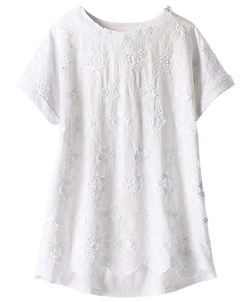 BELLUNA PLUS(ベルーナ)の「新色追加!モチーフレース使いデザインプルオーバー(Tシャツ/カットソー・レディース・ブラック/コーラル/セージグリーン/オフホワイト/ラベンダー/イエロー・MEDIUM/LARGE/X-LARGE)」の15枚目の写真