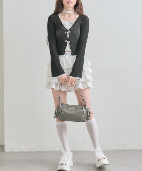 OLIVE des OLIVE(オリーブデオリーブ)の「【気温差にも◎】ビーズリボンシアカーデ(カーディガン/ボレロ・レディース・ピンク/サックスブルー/ブラック/オフホワイト・FREE)」の11枚目の写真