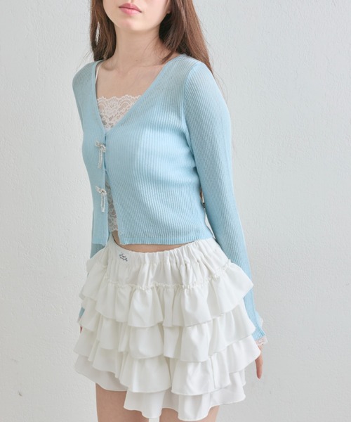 OLIVE des OLIVE(オリーブデオリーブ)の「【気温差にも◎】ビーズリボンシアカーデ(カーディガン/ボレロ・レディース・ピンク/サックスブルー/ブラック/オフホワイト・FREE)」の19枚目の写真