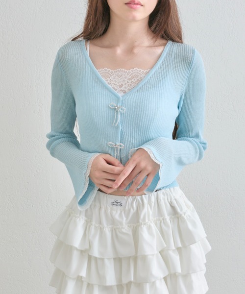 OLIVE des OLIVE(オリーブデオリーブ)の「【気温差にも◎】ビーズリボンシアカーデ(カーディガン/ボレロ・レディース・ピンク/サックスブルー/ブラック/オフホワイト・FREE)」の20枚目の写真