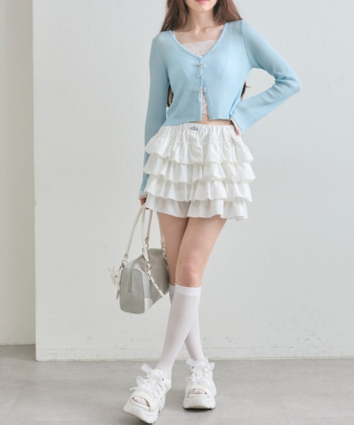 OLIVE des OLIVE(オリーブデオリーブ)の「【気温差にも◎】ビーズリボンシアカーデ(カーディガン/ボレロ・レディース・ピンク/サックスブルー/ブラック/オフホワイト・FREE)」の21枚目の写真