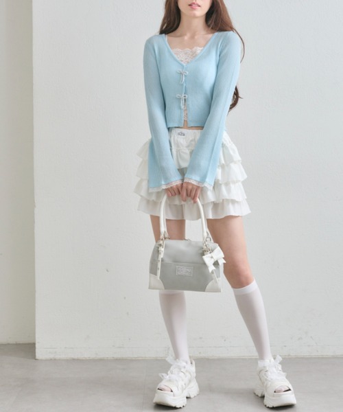 OLIVE des OLIVE(オリーブデオリーブ)の「【気温差にも◎】ビーズリボンシアカーデ(カーディガン/ボレロ・レディース・ピンク/サックスブルー/ブラック/オフホワイト・FREE)」の22枚目の写真