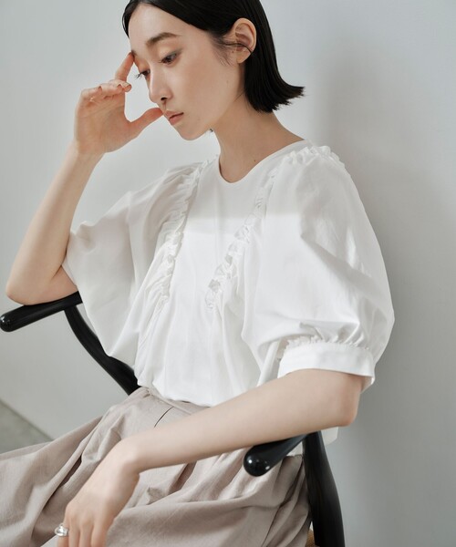 EMMEL REFINES トップス　ブラウス　カットソ　グリーンレーベル EMMEL REFINES＞EM イソザイ ドッキング ギャザー プルオーバー