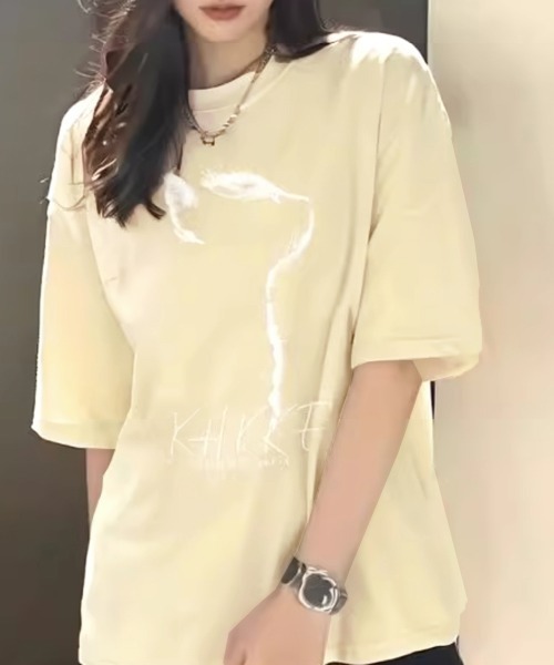 Miniministore(ミニミニストア)の「ビッグtシャツ レディース 半袖トップス(Tシャツ/カットソー・レディース・アイボリー/ブラック/ワインレッド・L/M)」の2枚目の写真
