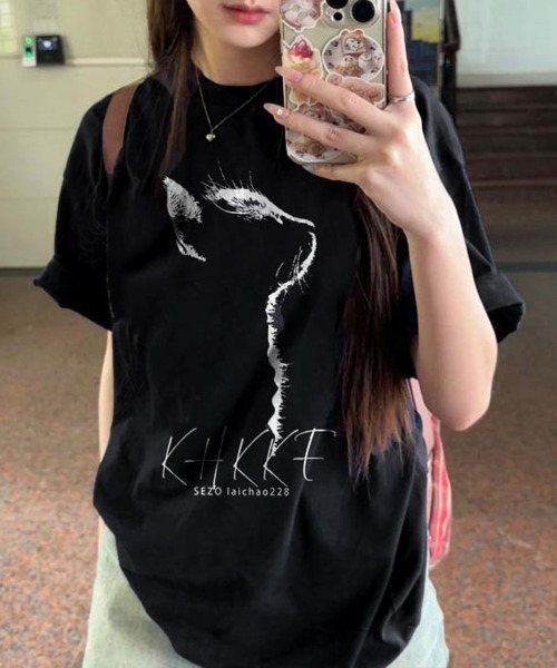 Miniministore(ミニミニストア)の「ビッグtシャツ レディース 半袖トップス(Tシャツ/カットソー・レディース・アイボリー/ブラック/ワインレッド・L/M)」の10枚目の写真