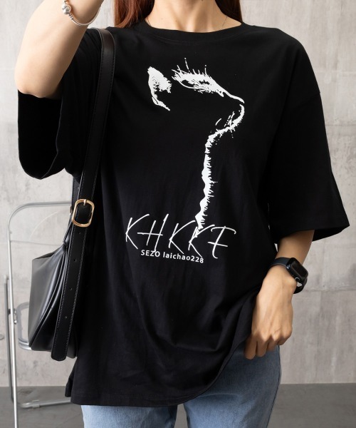 Miniministore(ミニミニストア)の「ビッグtシャツ レディース 半袖トップス(Tシャツ/カットソー・レディース・アイボリー/ブラック/ワインレッド・L/M)」の6枚目の写真