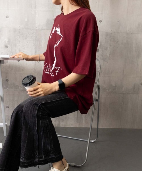Miniministore(ミニミニストア)の「ビッグtシャツ レディース 半袖トップス(Tシャツ/カットソー・レディース・アイボリー/ブラック/ワインレッド・L/M)」の22枚目の写真