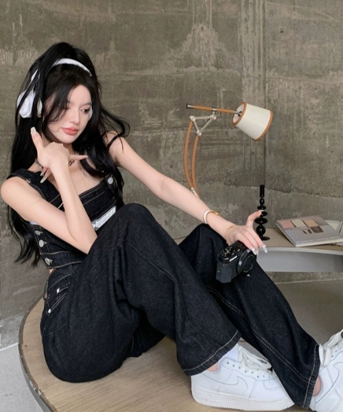 セール】【上下2点セット】デニムビスチェ×デニムパンツ（セットアップ