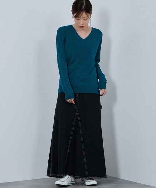 NAVY（ネイビー）の「nAvy カシミヤタッチVネックニット（ニット/セーター・レディース・イエロー/グリーン/オレンジ系/ブルーグリーン/ブラック・L/M）」の7枚目の写真