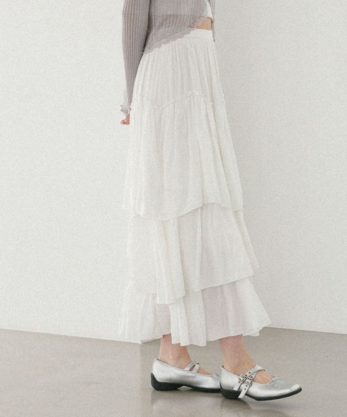 Heather(ヘザー)の「フリルティアードロングスカート 573188(スカート・レディース・ブラック/オフホワイト/グレー系その他/ホワイト系その他・FREE)」の11枚目の写真