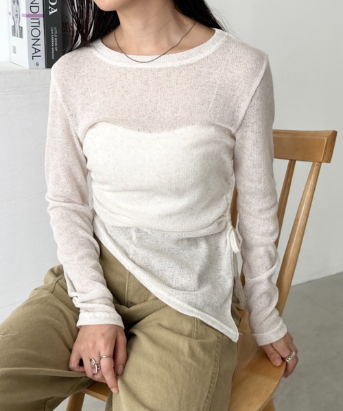 CLEA(クレア)の「サイドシャーリングメランジシアートップス(Tシャツ/カットソー・レディース・グレー/グリーン/アイボリー・FREE)」の11枚目の写真