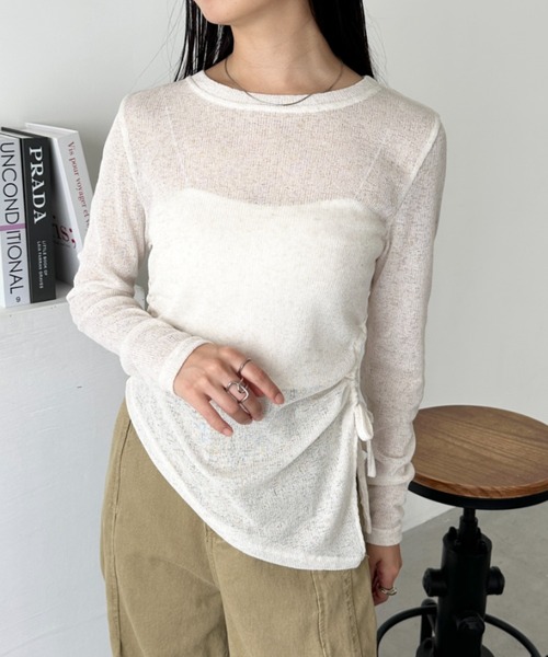CLEA(クレア)の「サイドシャーリングメランジシアートップス(Tシャツ/カットソー・レディース・グレー/グリーン/アイボリー・FREE)」の14枚目の写真