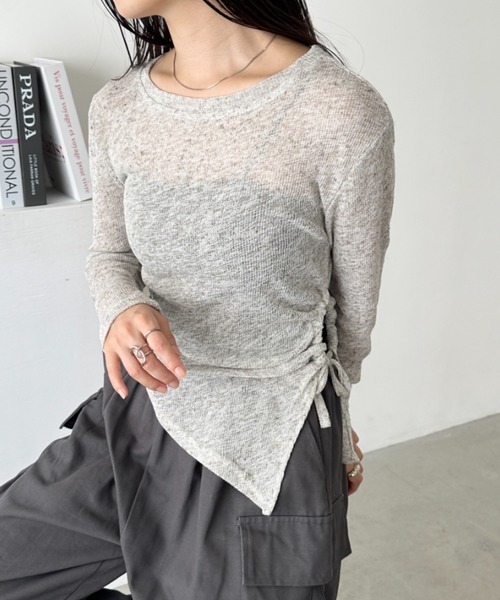 CLEA(クレア)の「サイドシャーリングメランジシアートップス(Tシャツ/カットソー・レディース・グレー/グリーン/アイボリー・FREE)」の7枚目の写真