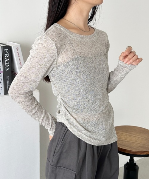 CLEA(クレア)の「サイドシャーリングメランジシアートップス(Tシャツ/カットソー・レディース・グレー/グリーン/アイボリー・FREE)」の10枚目の写真