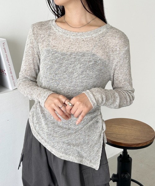CLEA(クレア)の「サイドシャーリングメランジシアートップス(Tシャツ/カットソー・レディース・グレー/グリーン/アイボリー・FREE)」の8枚目の写真
