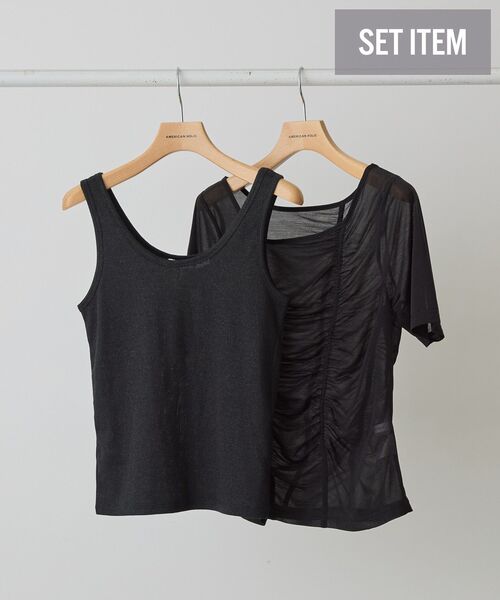 AMERICAN HOLIC(アメリカンホリック)の「【2点SET】アシメシアーT+ラメタンクトップ(アンサンブル・レディース・ミント/ブラック・M/L)」の3枚目の写真