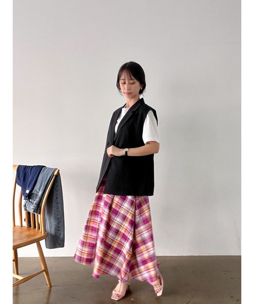 STRATA(エストラータ)の「シアーチェックタックスカート 【低身長・小柄女性】(スカート・レディース・ピンク・S/XS)」の6枚目の写真