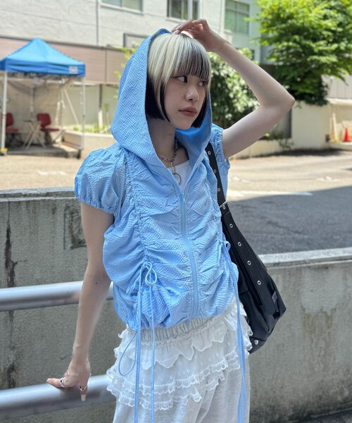 w closet（ダブルクローゼット）の「フーディーZIPブルゾン（ブルゾン・レディース・ブルー/ネイビー/オフホワイト・FREE）」の3枚目の写真