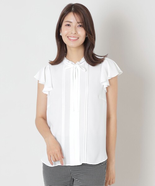 TO BE CHIC ミニワンピース フレア ノースリーブ フリル ブラック ノースリーブ フリルブラウス(トップス)｜TO BE CHIC(トゥー