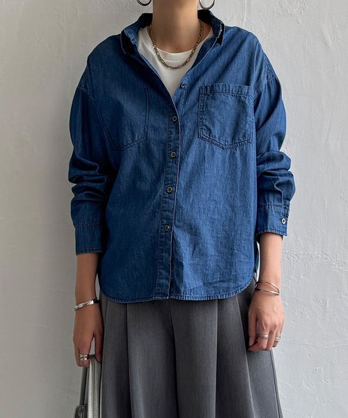 LBC（エルビーシー）の「ライトオンスデニムシャツ（シャツ/ブラウス・レディース・ブルー/ダークネイビー・M）」の19枚目の写真