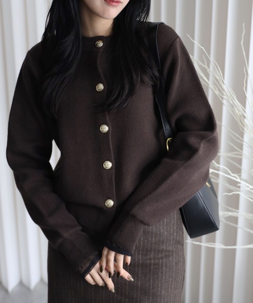 YENNA（イェンナ）の「ダブルフェイス金釦カーディガン / コーディガン（カーディガン/ボレロ・レディース・テラコッタ/アイボリー/グレー/ブラック/ブルー/ブラウン/グリーン/ベージュ・FREE）」の4枚目の写真