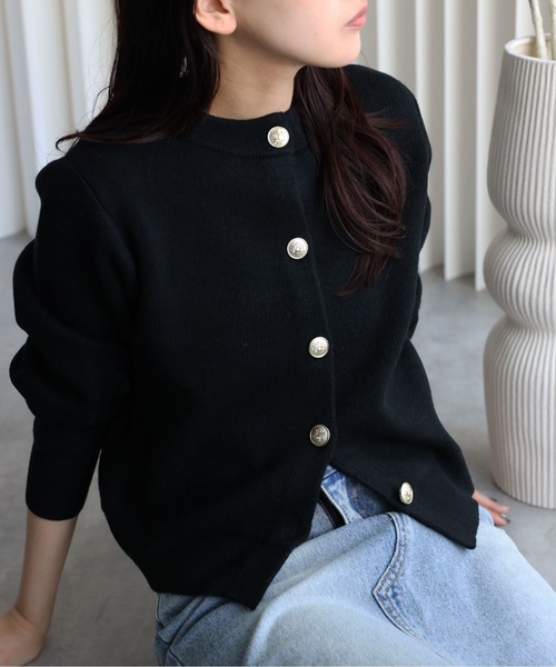 ブラックボタン付きカーディガン ENC カーディガン front black button summer knit cardigan