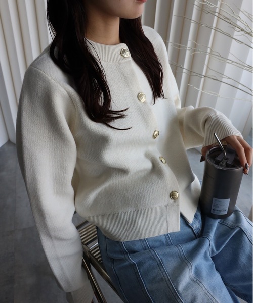 YENNA（イェンナ）の「ダブルフェイス金釦カーディガン / コーディガン（カーディガン/ボレロ・レディース・テラコッタ/アイボリー/グレー/ブラック/ブルー/ブラウン/グリーン/ベージュ・FREE）」の11枚目の写真