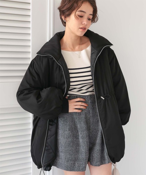 セール】ウエストドローストリングハイネック中綿ジャケット（ダウン