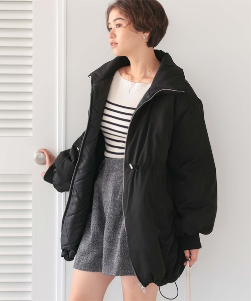 セール】ウエストドローストリングハイネック中綿ジャケット（ダウン