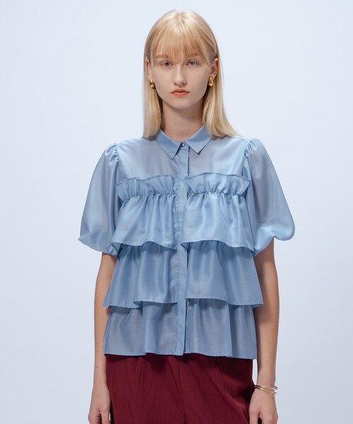 cloenc（クロエンス）の「【手洗い可】シアーローンティアードブラウス（シャツ/ブラウス・レディース・オフホワイト/ブラウン系/サックスブルー・02）」の3枚目の写真