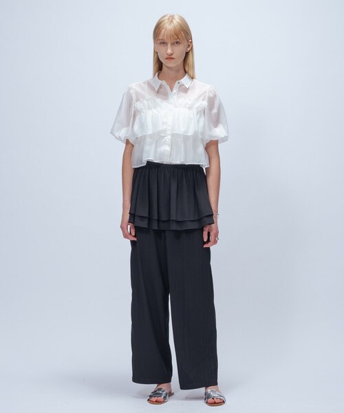 cloenc（クロエンス）の「【手洗い可】シアーローンティアードブラウス（シャツ/ブラウス・レディース・オフホワイト/ブラウン系/サックスブルー・02）」の5枚目の写真