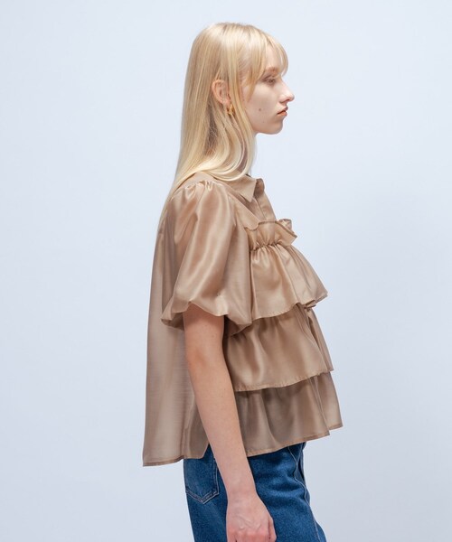 cloenc（クロエンス）の「【手洗い可】シアーローンティアードブラウス（シャツ/ブラウス・レディース・オフホワイト/ブラウン系/サックスブルー・02）」の12枚目の写真