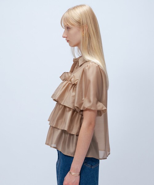 cloenc（クロエンス）の「【手洗い可】シアーローンティアードブラウス（シャツ/ブラウス・レディース・オフホワイト/ブラウン系/サックスブルー・02）」の14枚目の写真