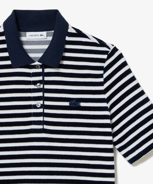 LACOSTE（ラコステ）の「ベロアボーダー半袖ポロシャツ（ポロシャツ・レディース・オリーブ/ネイビー・34/36/38/40）」の2枚目の写真