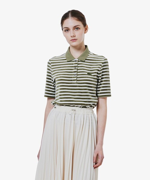 LACOSTE（ラコステ）の「ベロアボーダー半袖ポロシャツ（ポロシャツ・レディース・オリーブ/ネイビー・34/36/38/40）」の14枚目の写真