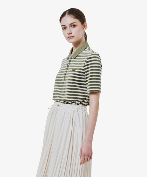 LACOSTE（ラコステ）の「ベロアボーダー半袖ポロシャツ（ポロシャツ・レディース・オリーブ/ネイビー・34/36/38/40）」の3枚目の写真