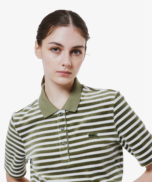 LACOSTE（ラコステ）の「ベロアボーダー半袖ポロシャツ（ポロシャツ・レディース・オリーブ/ネイビー・34/36/38/40）」の4枚目の写真