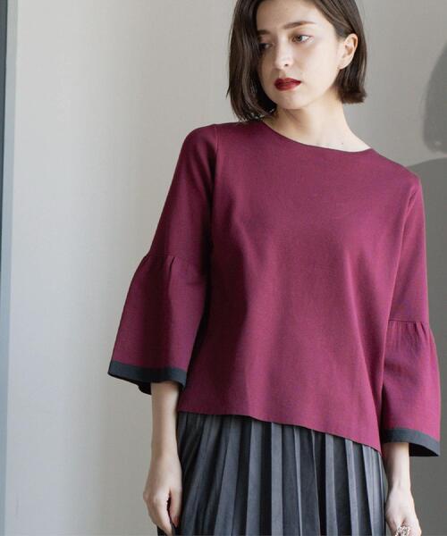 OPAQUE.CLIP(オペークドットクリップ)の「配色フレアスリーブニット【UVケア/洗濯機OK】(ニット/セーター・レディース・ブラック系4/ライトグレー系4/グレー系その他5/ワイン系1・36/38/40/42)」の4枚目の写真