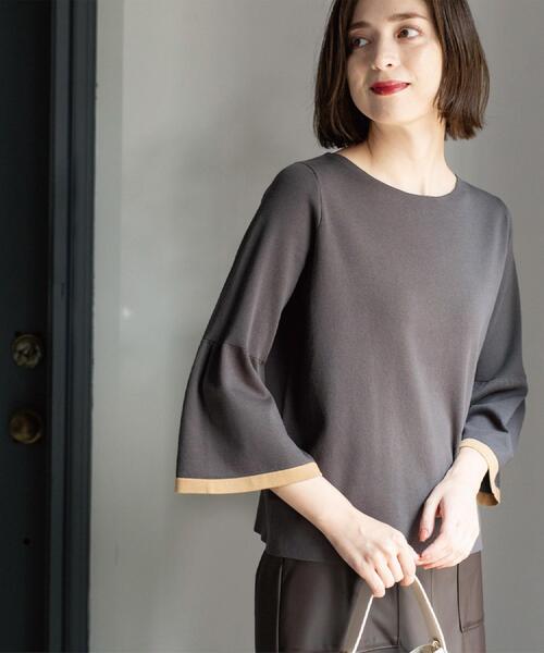 OPAQUE.CLIP(オペークドットクリップ)の「配色フレアスリーブニット【UVケア/洗濯機OK】(ニット/セーター・レディース・ブラック系4/ライトグレー系4/グレー系その他5/ワイン系1・36/38/40/42)」の11枚目の写真