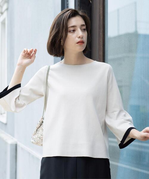 OPAQUE.CLIP(オペークドットクリップ)の「配色フレアスリーブニット【UVケア/洗濯機OK】(ニット/セーター・レディース・ブラック系4/ライトグレー系4/グレー系その他5/ワイン系1・36/38/40/42)」の13枚目の写真