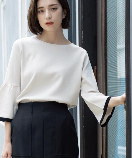 OPAQUE.CLIP(オペークドットクリップ)の「配色フレアスリーブニット【UVケア/洗濯機OK】(ニット/セーター・レディース・ブラック系4/ライトグレー系4/グレー系その他5/ワイン系1・36/38/40/42)」の15枚目の写真