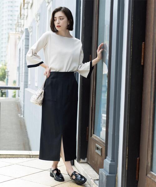 セール】配色フレアスリーブニット【UVケア/洗濯機OK】（ニット