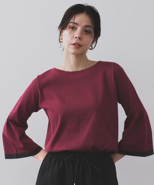 OPAQUE.CLIP(オペークドットクリップ)の「配色フレアスリーブニット【UVケア/洗濯機OK】(ニット/セーター・レディース・ブラック系4/ライトグレー系4/グレー系その他5/ワイン系1・36/38/40/42)」の5枚目の写真