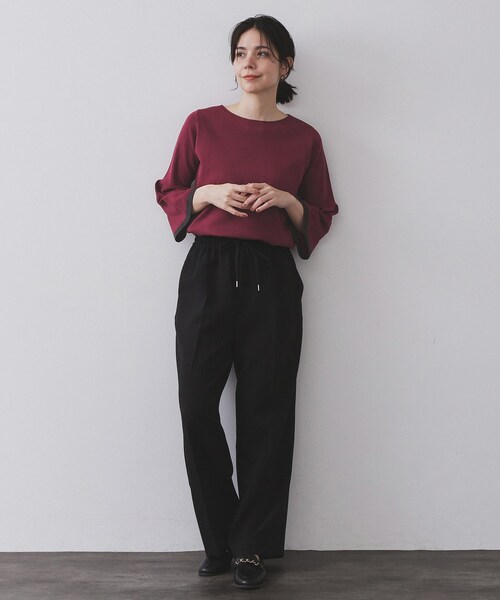 OPAQUE.CLIP(オペークドットクリップ)の「配色フレアスリーブニット【UVケア/洗濯機OK】(ニット/セーター・レディース・ブラック系4/ライトグレー系4/グレー系その他5/ワイン系1・36/38/40/42)」の8枚目の写真