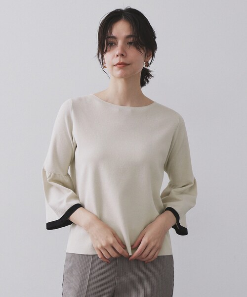 OPAQUE.CLIP(オペークドットクリップ)の「配色フレアスリーブニット【UVケア/洗濯機OK】(ニット/セーター・レディース・ブラック系4/ライトグレー系4/グレー系その他5/ワイン系1・36/38/40/42)」の10枚目の写真